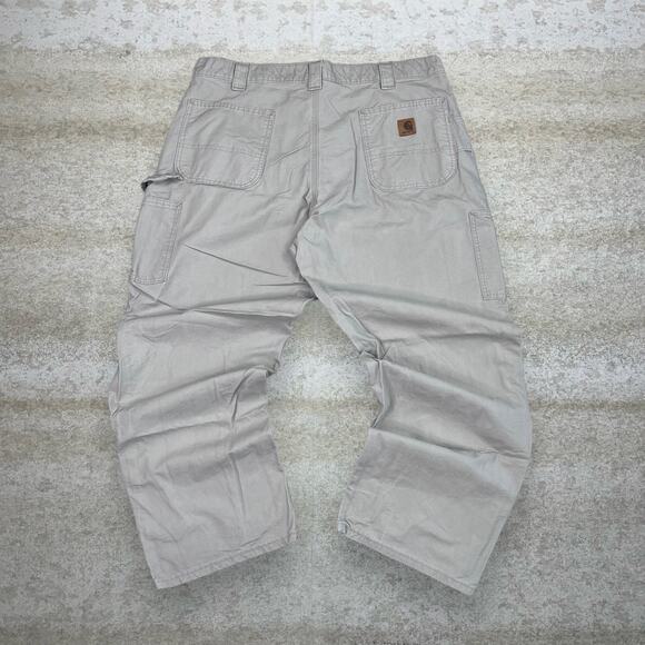 Carhartt Carpenter Pants Tan Cotton Canvas Baggy Wide Leg Fit Dungarees